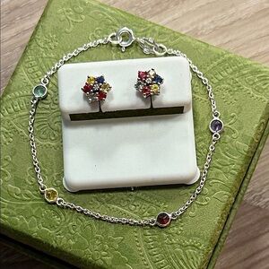 925 Silver Bracelet and Earring Set with Multicolor Stones